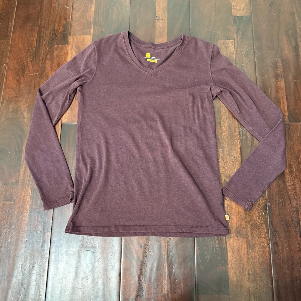 Carhartt V Neck Long Sleeve Shirt Women’s Size Small 4-6 Relaxed Fit Burgundy